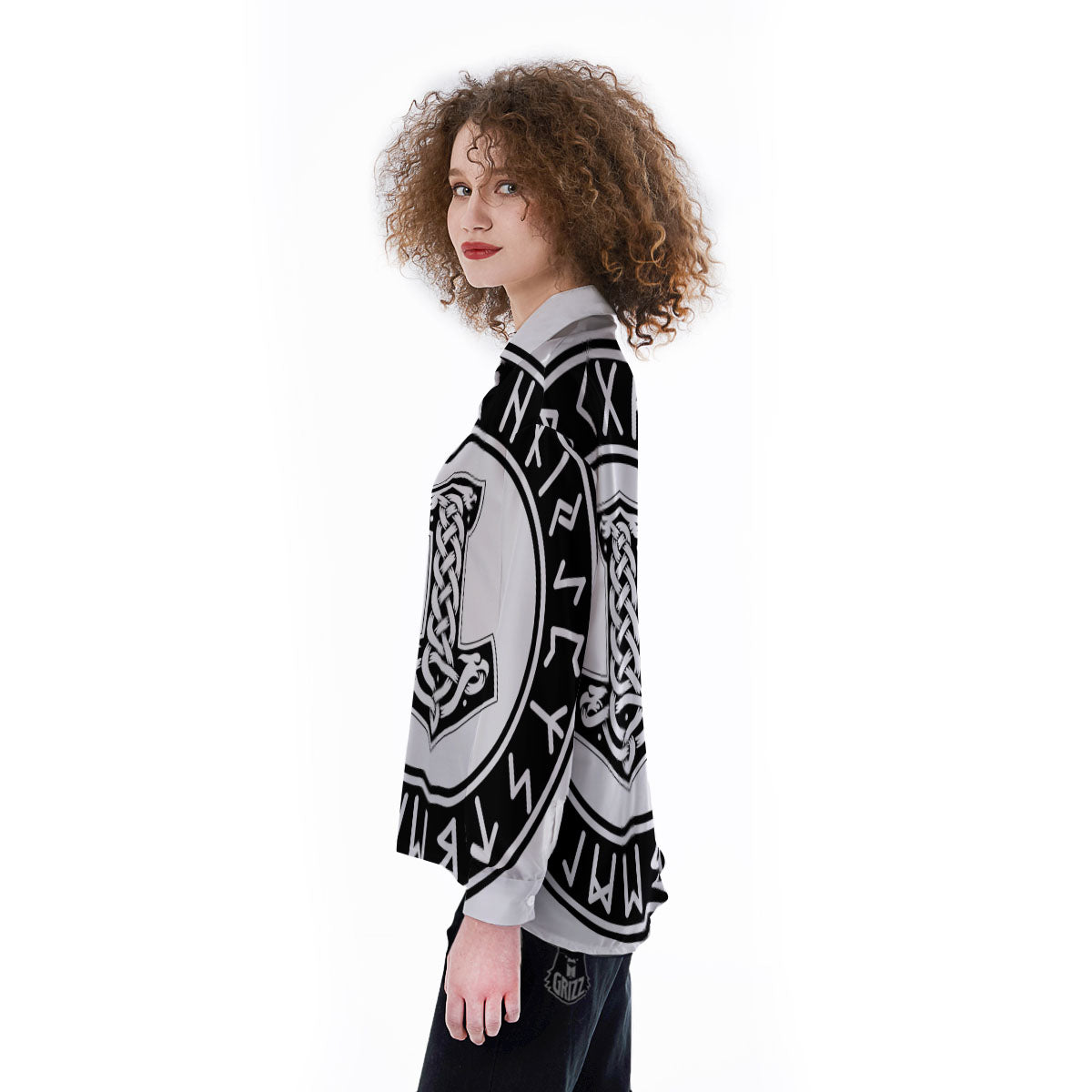 Mythology Mjolnir Norse Print Women's Long Sleeve Shirts-grizzshop