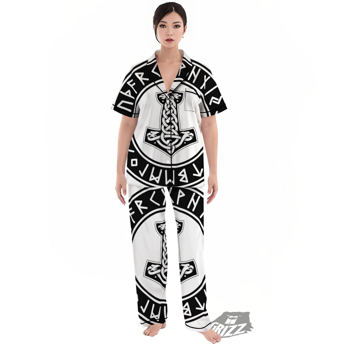 Mythology Mjolnir Norse Print Women's Pajamas Set-grizzshop