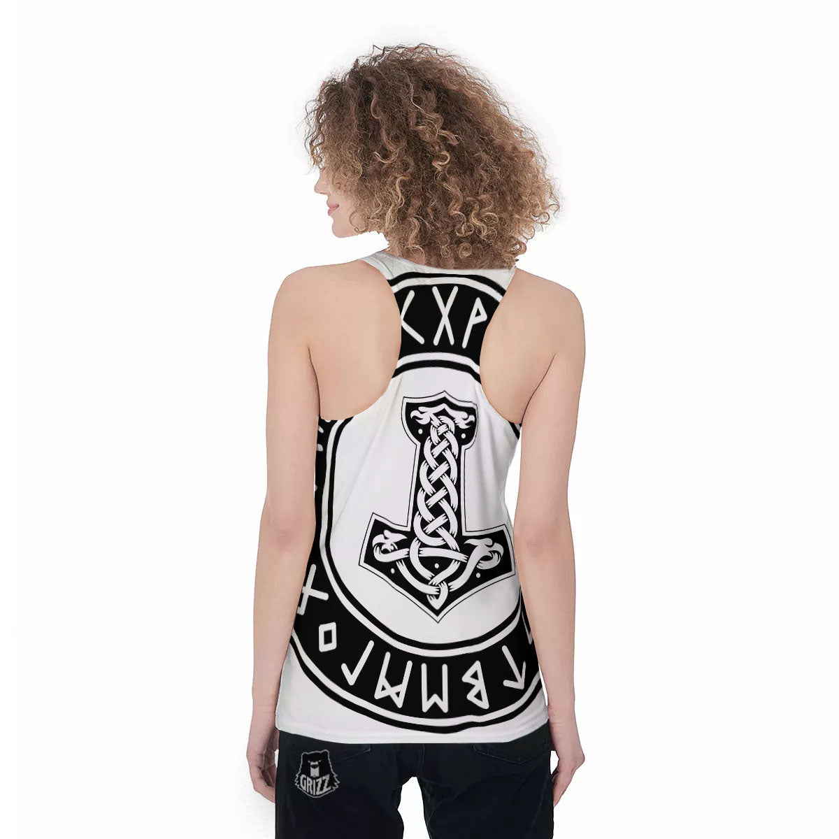 Mythology Mjolnir Norse Print Women's Racerback Tank Top-grizzshop