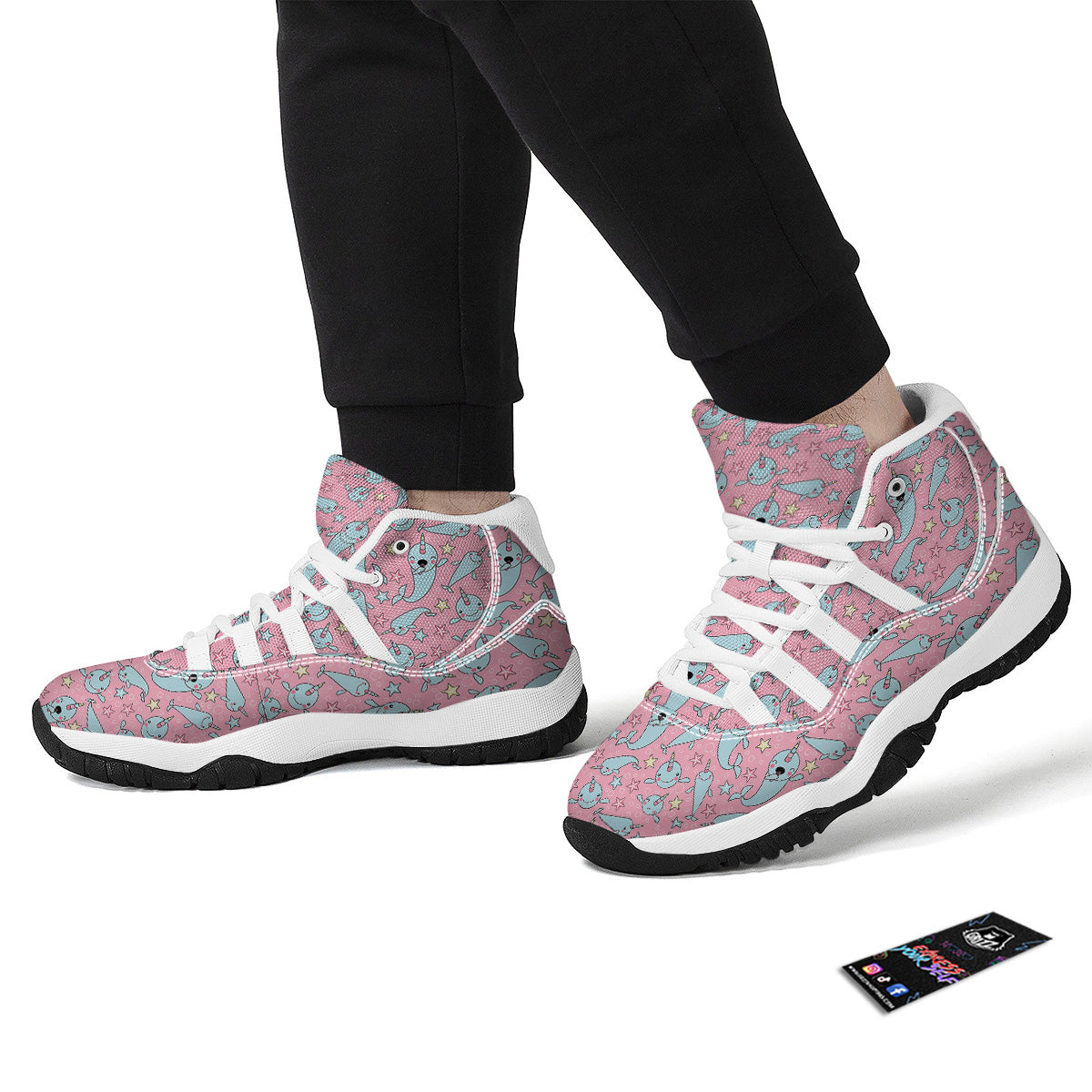 Narwhal Cute Print Pattern White Bball Shoes-grizzshop