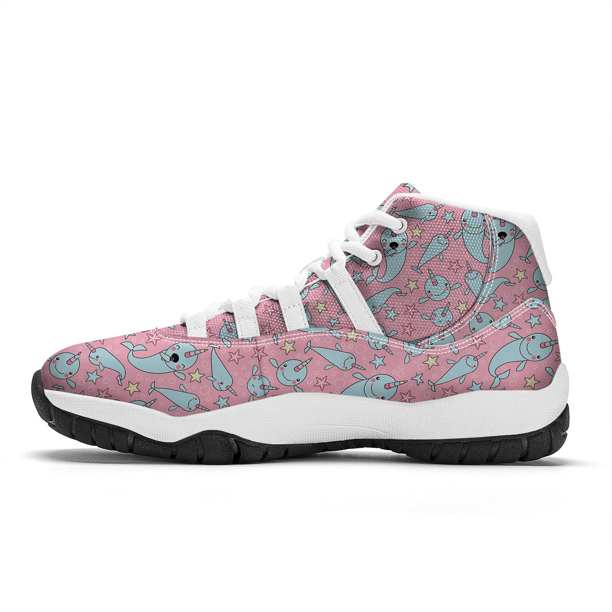 Narwhal Cute Print Pattern White Bball Shoes-grizzshop