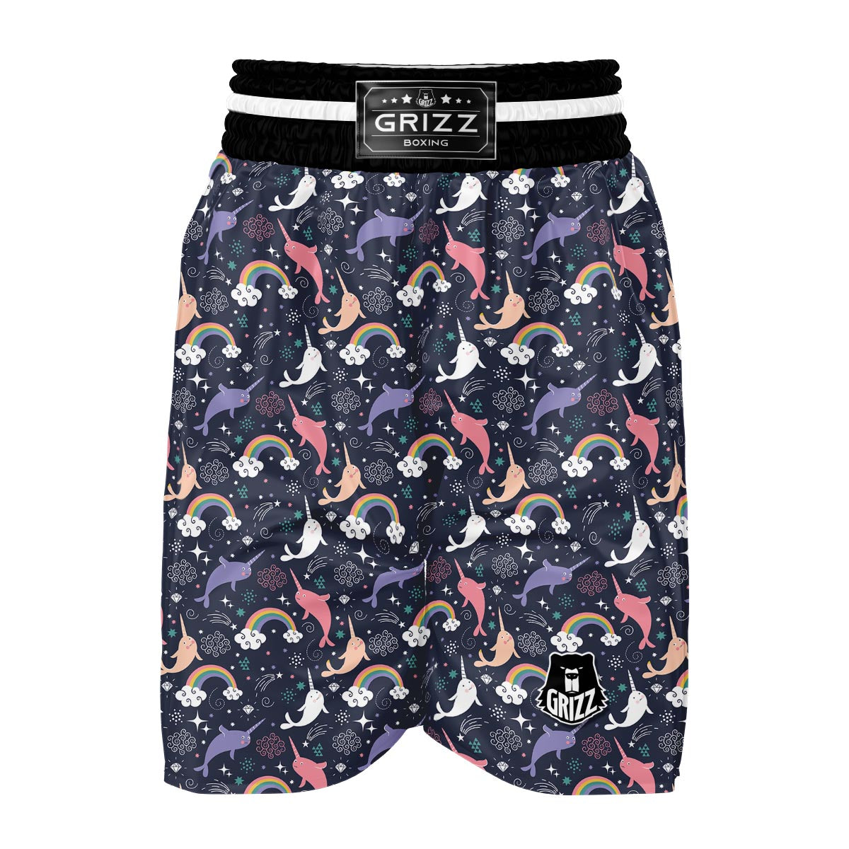 Narwhal Pattern Print Boxing Shorts-grizzshop