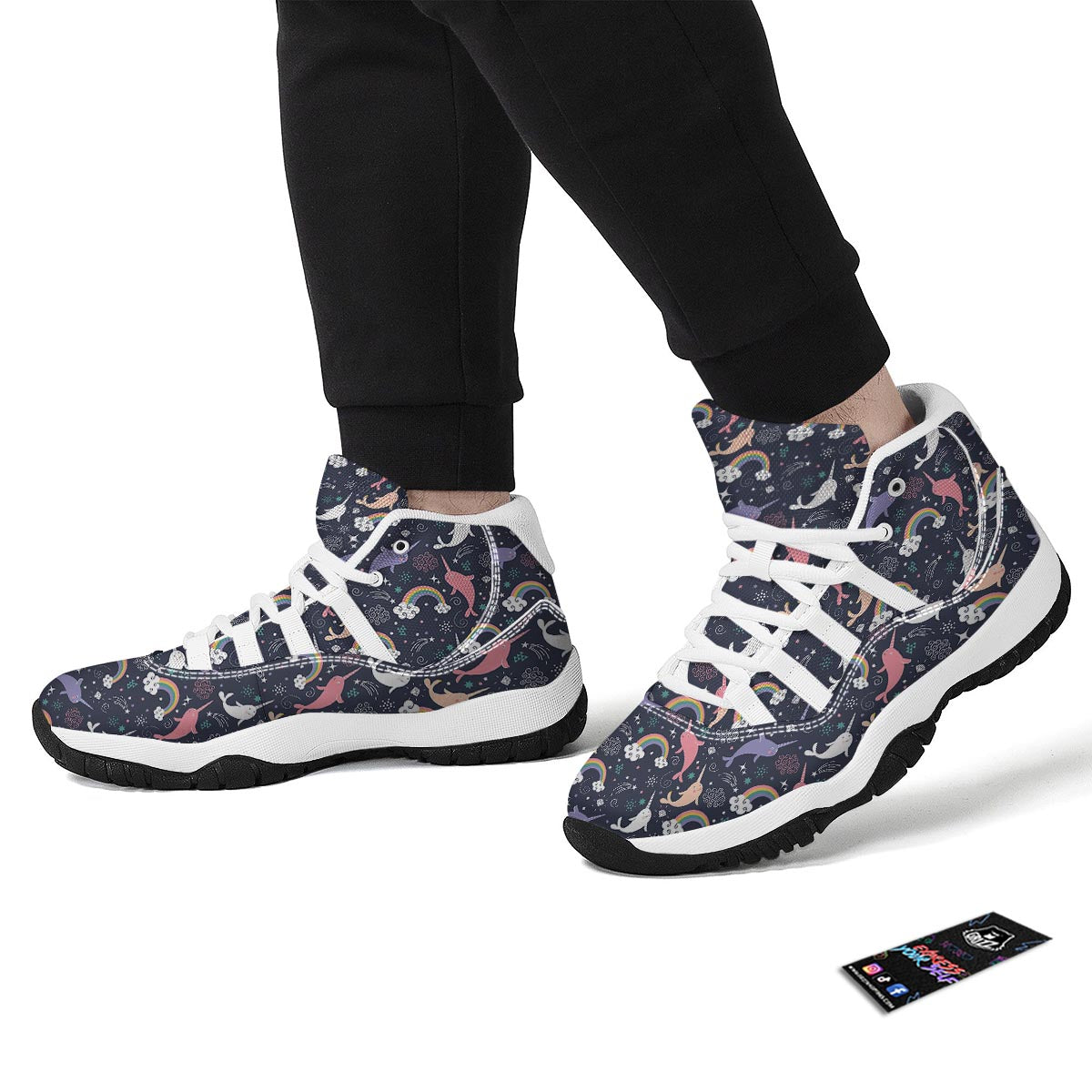 Narwhal Pattern Print White Bball Shoes-grizzshop