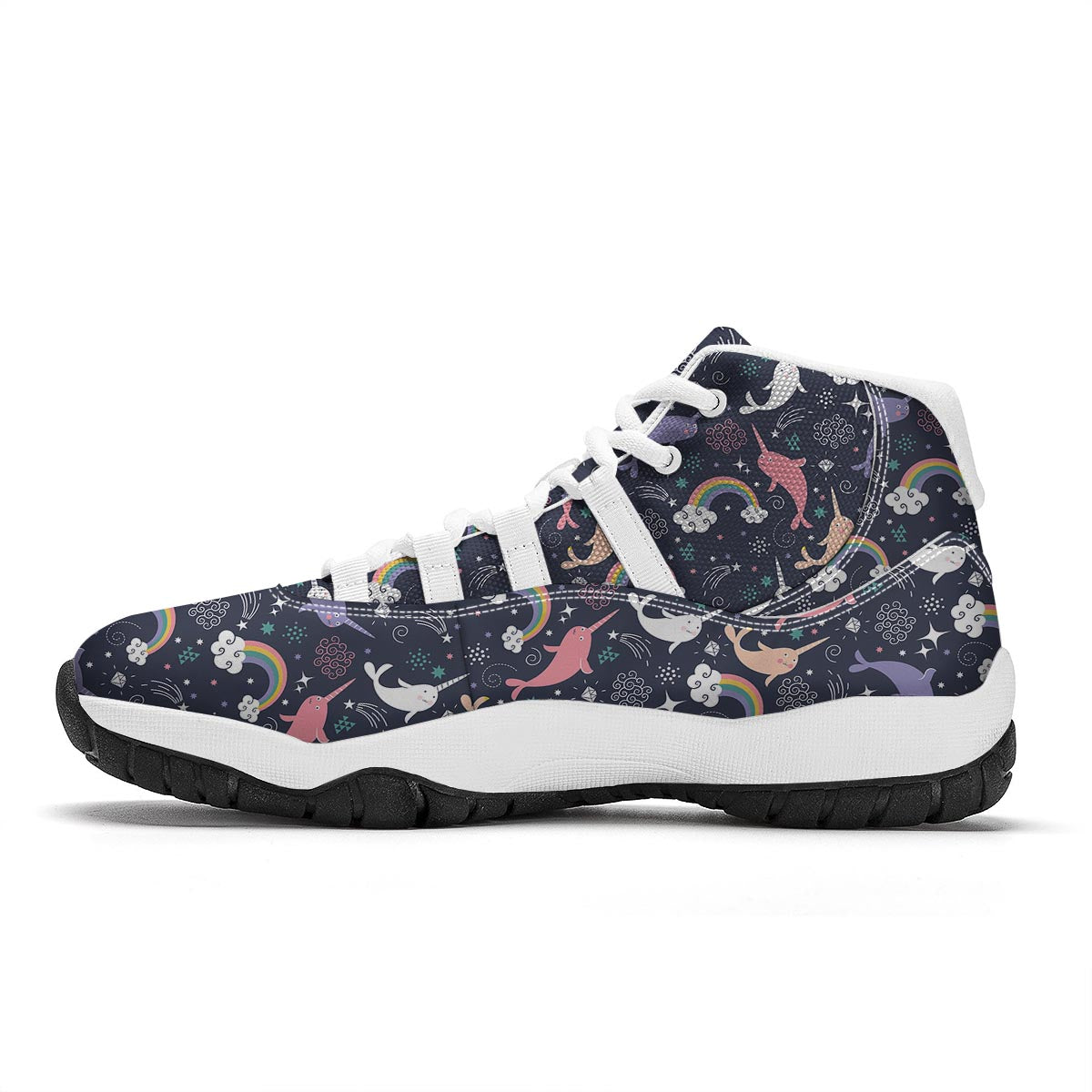 Narwhal Pattern Print White Bball Shoes-grizzshop