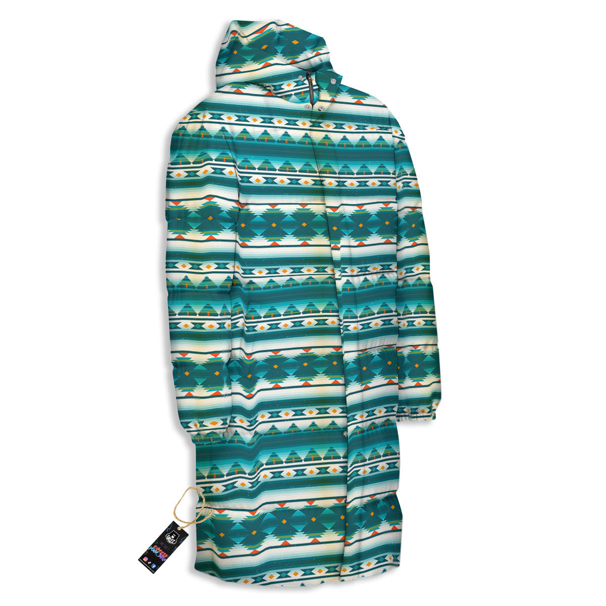 Native American Ethnic Print Pattern Long Down Jacket-grizzshop