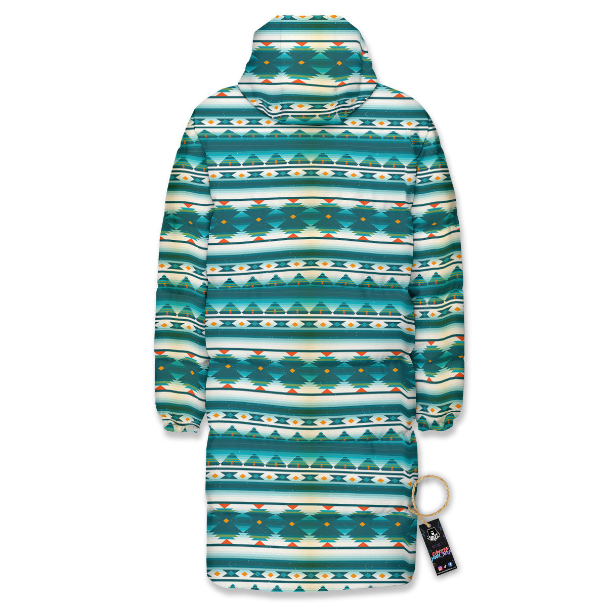Native American Ethnic Print Pattern Long Down Jacket-grizzshop