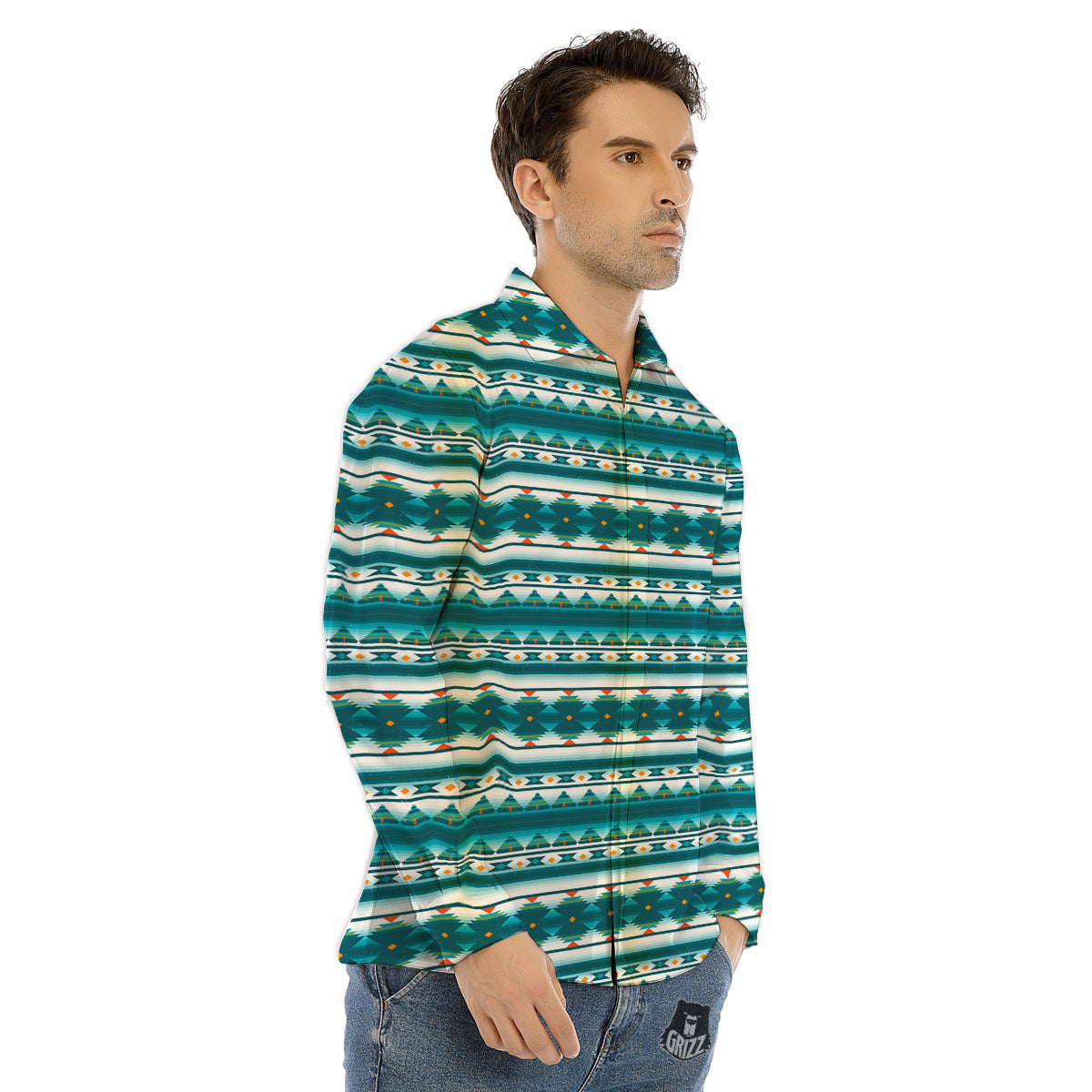 Native American Ethnic Print Pattern Men's Dress Shirts-grizzshop