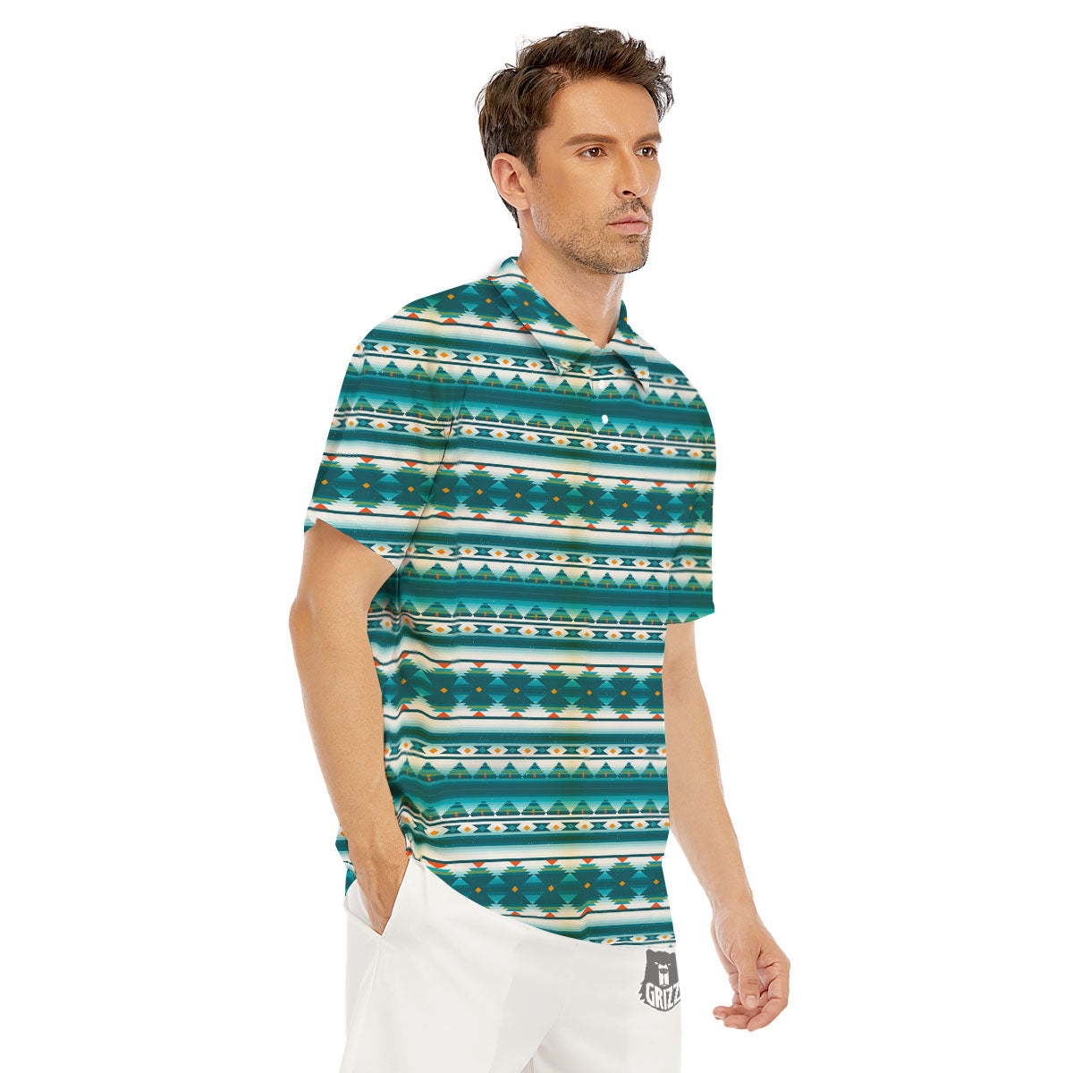 Native American Ethnic Print Pattern Men's Golf Shirts-grizzshop