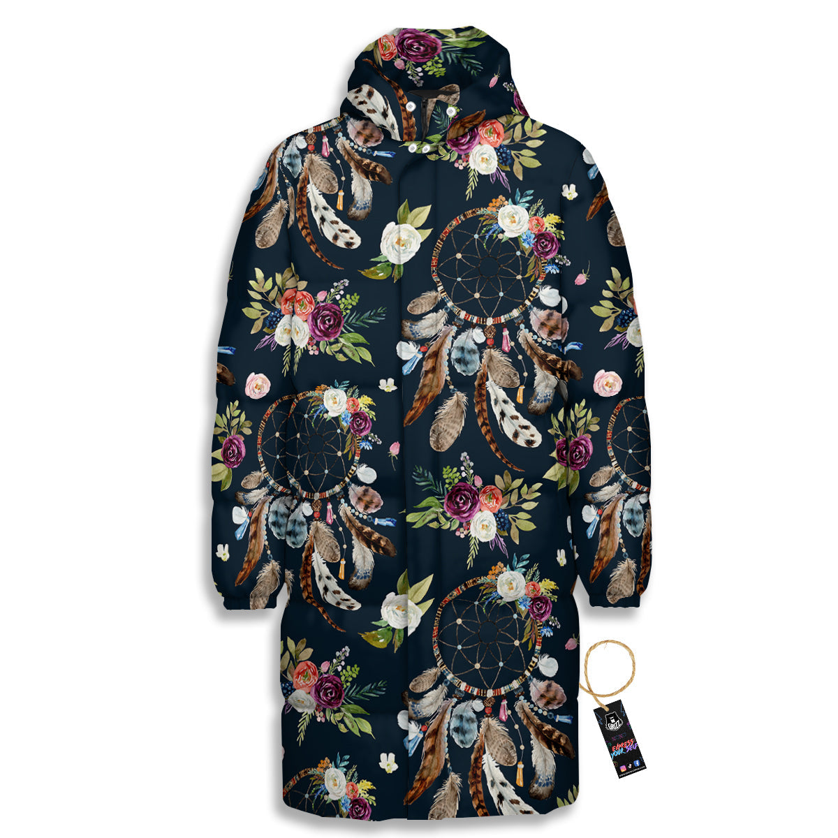 Native Dream Catcher Vintage Print Pattern Long Down Jacket-grizzshop