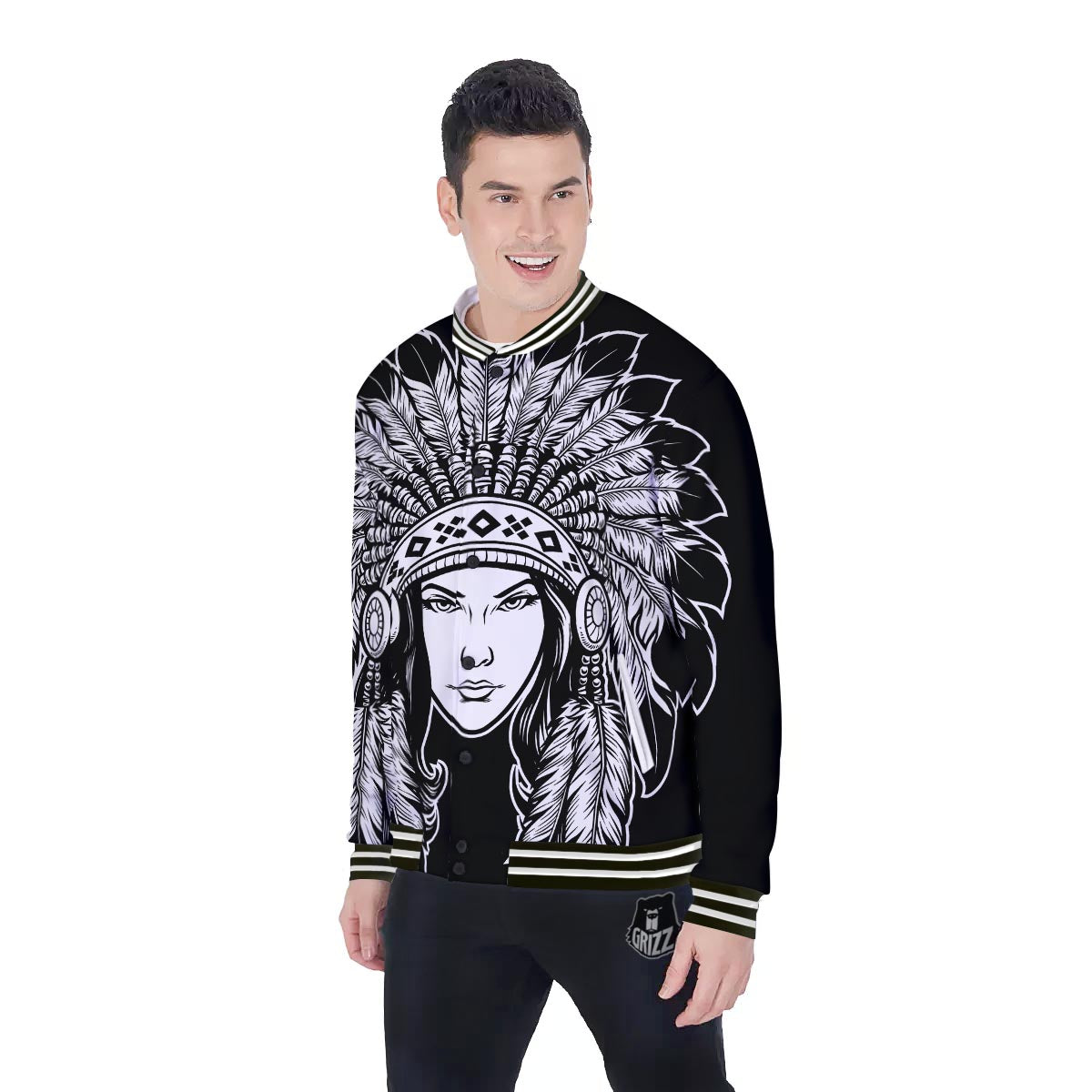 Native Indian Girl Tribal Print Baseball Jacket-grizzshop