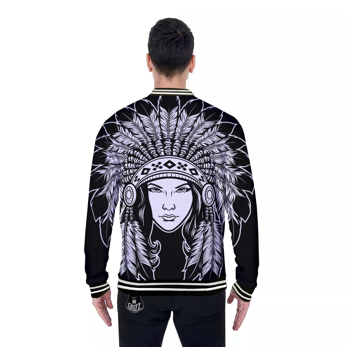 Native Indian Girl Tribal Print Baseball Jacket-grizzshop