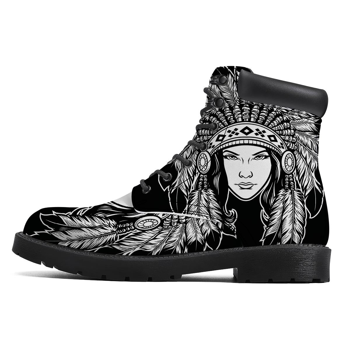 Native Indian Girl Tribal Print Boots-grizzshop