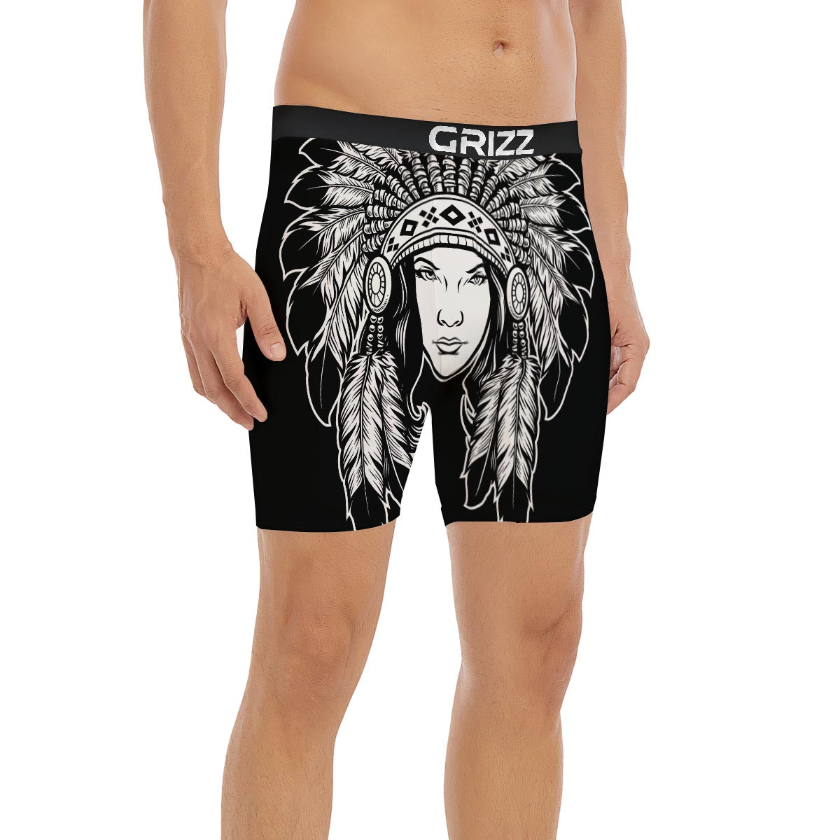 Native Indian Girl Tribal Print Boxer Briefs-grizzshop