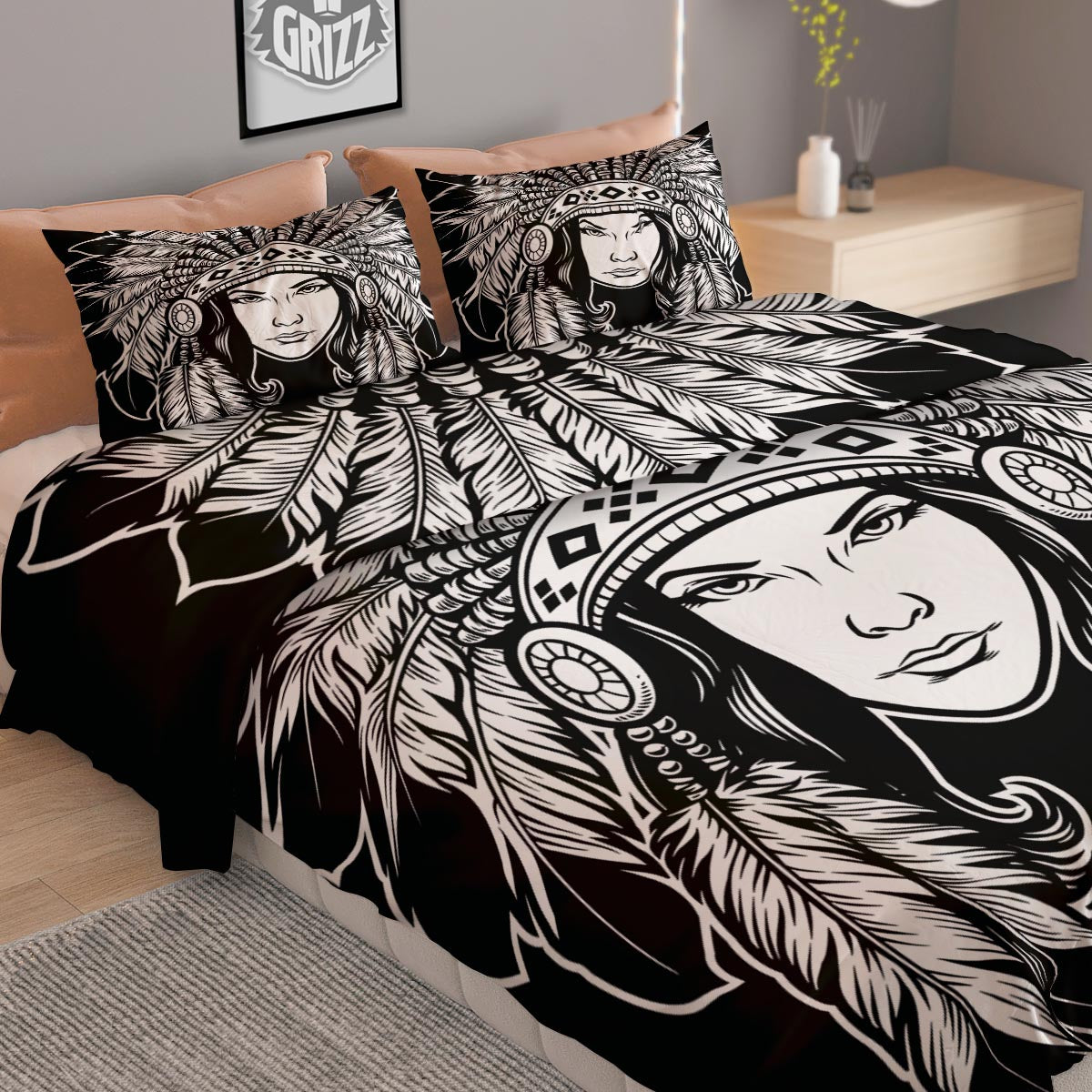 Native Indian Girl Tribal Print Duvet Cover Bedding Set