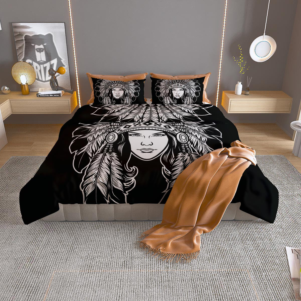 Native Indian Girl Tribal Print Duvet Cover Bedding Set