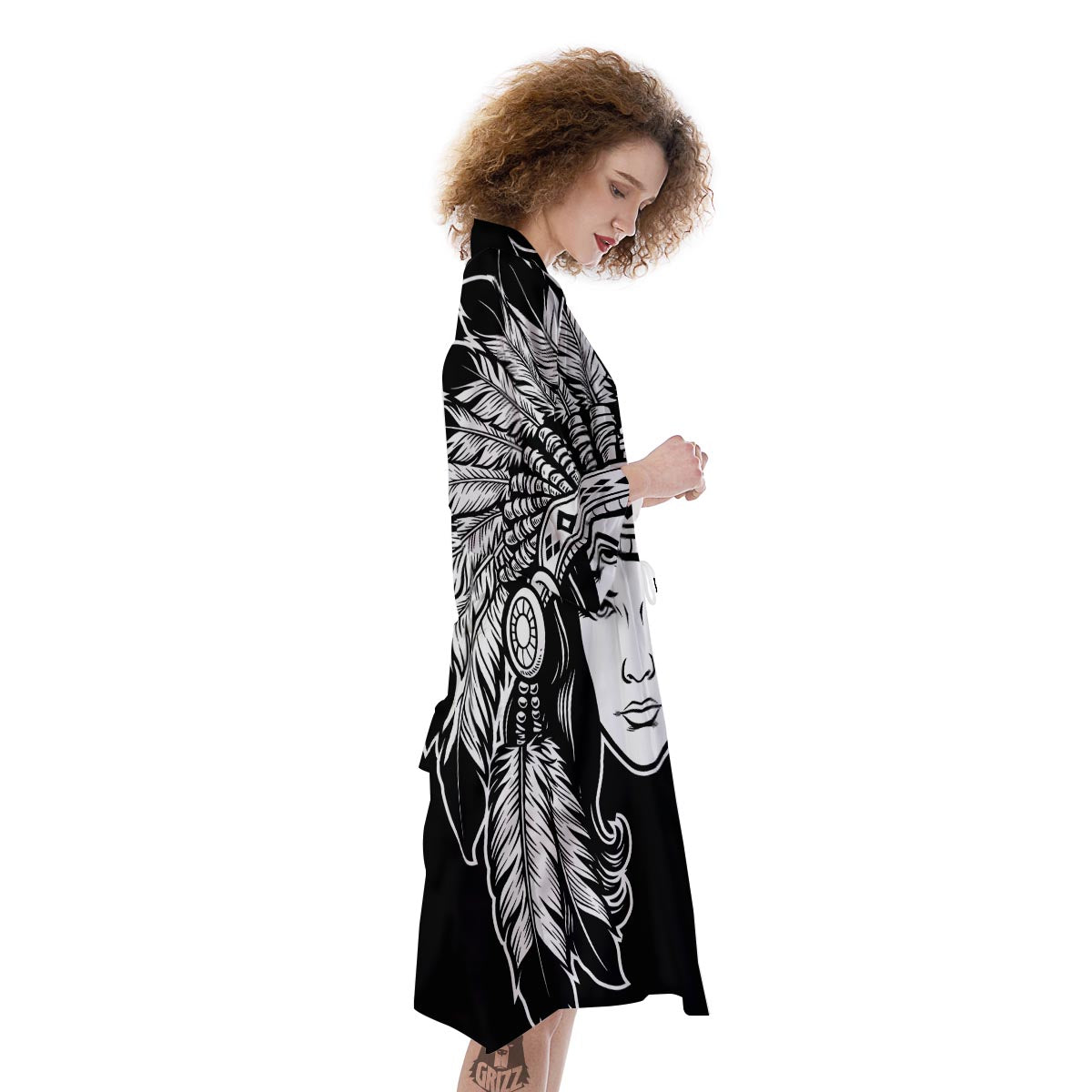 Native Indian Girl Tribal Print Kimono-grizzshop