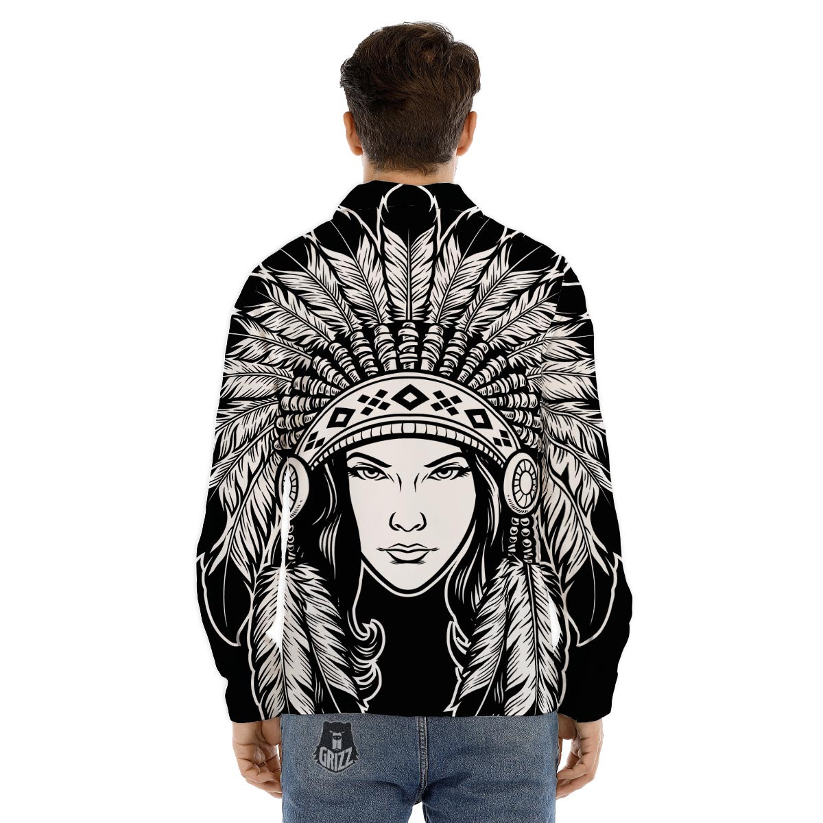Native Indian Girl Tribal Print Men's Dress Shirts-grizzshop