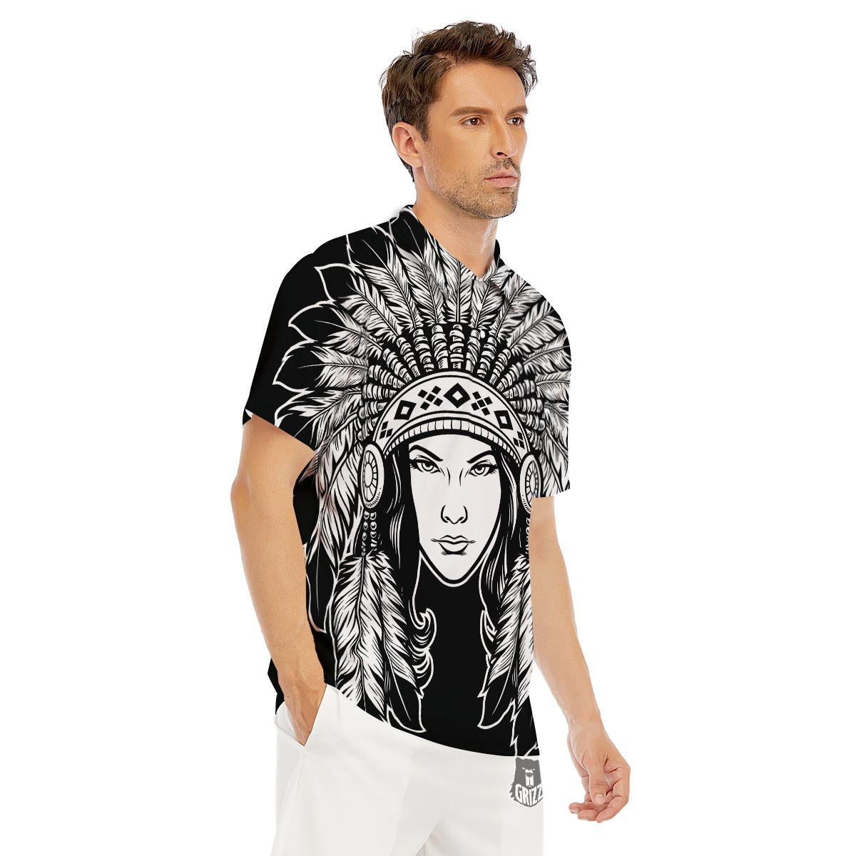 Native Indian Girl Tribal Print Men's Golf Shirts-grizzshop