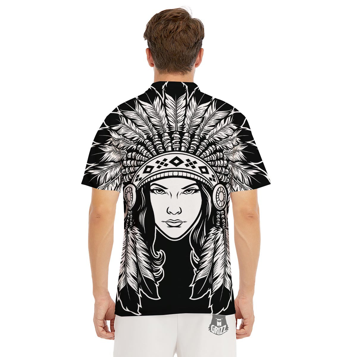 Native Indian Girl Tribal Print Men's Golf Shirts-grizzshop