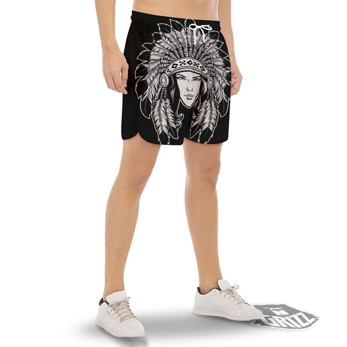 Native Indian Girl Tribal Print Men's Gym Shorts-grizzshop