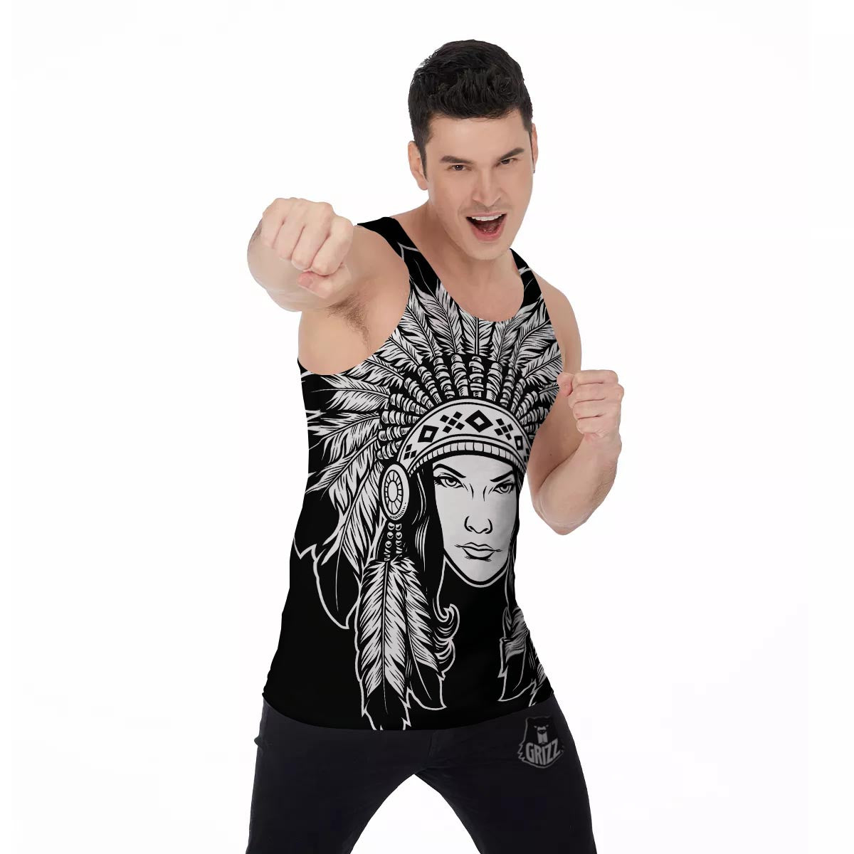 Native Indian Girl Tribal Print Men's Tank Top-grizzshop