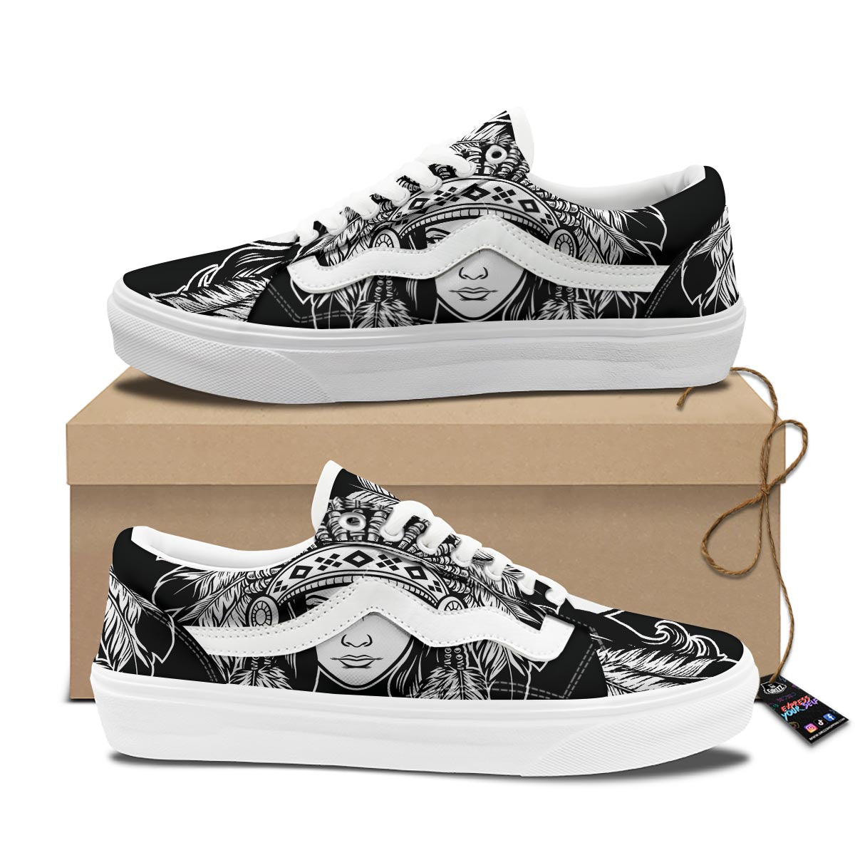 Native Indian Girl Tribal Print Skate Shoes-grizzshop