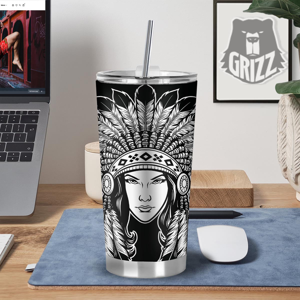 Native Indian Girl Tribal Print Tumbler-grizzshop