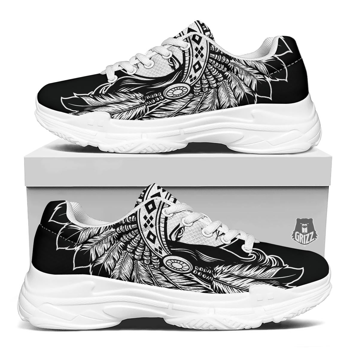 Native Indian Girl Tribal Print White Chunky Shoes-grizzshop