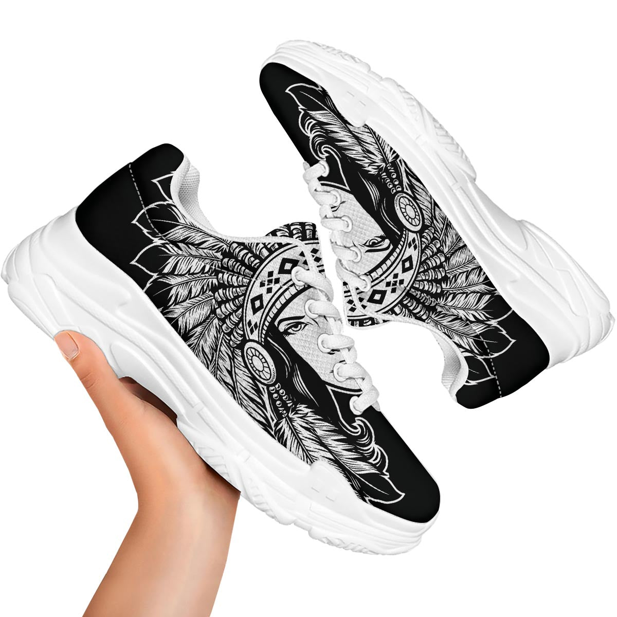 Native Indian Girl Tribal Print White Chunky Shoes-grizzshop