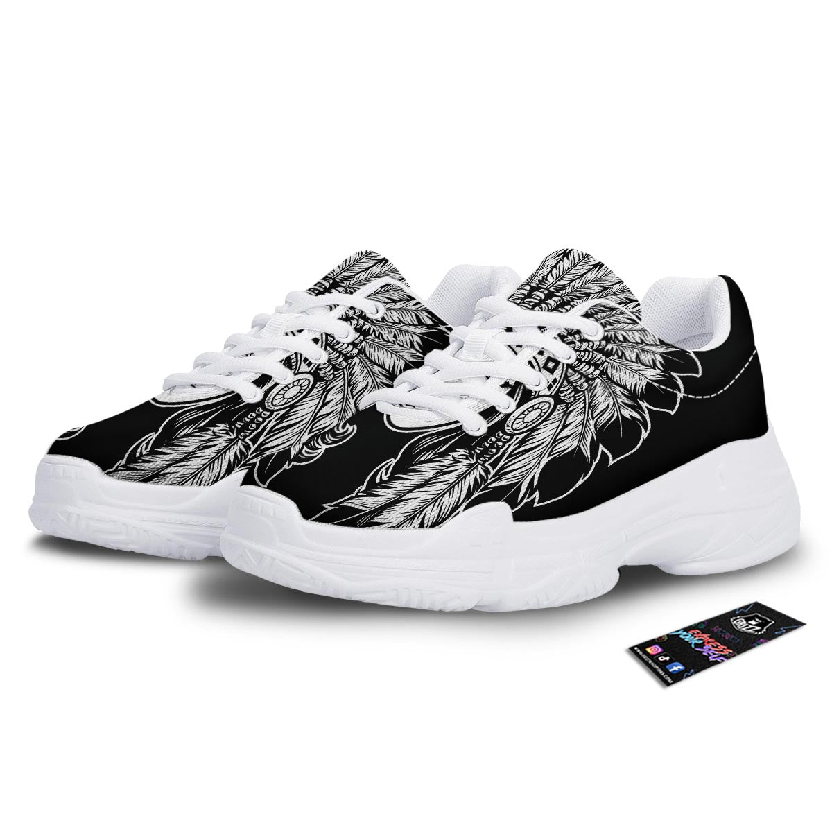 Native Indian Girl Tribal Print White Chunky Shoes-grizzshop