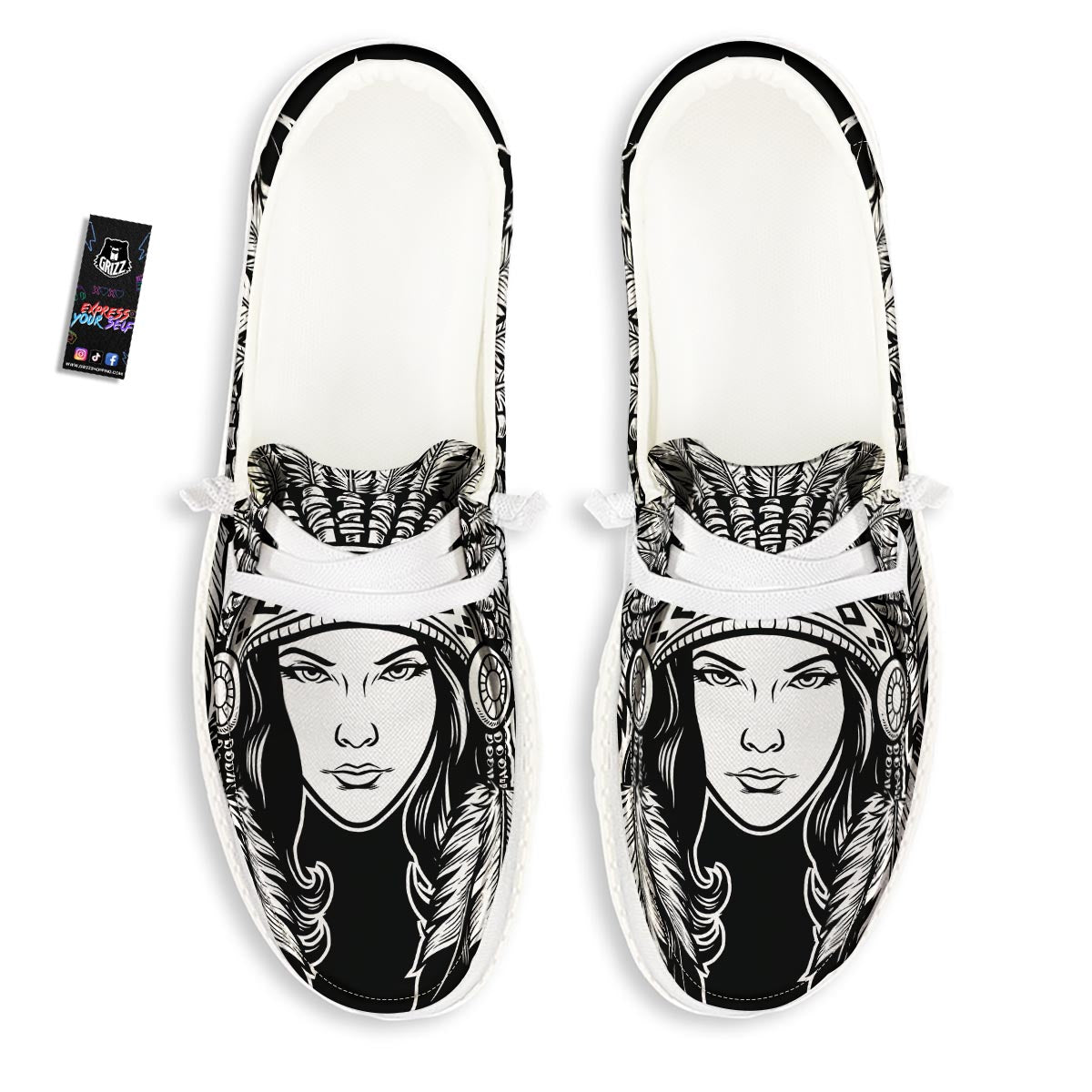 Native Indian Girl Tribal Print White Loafers-grizzshop