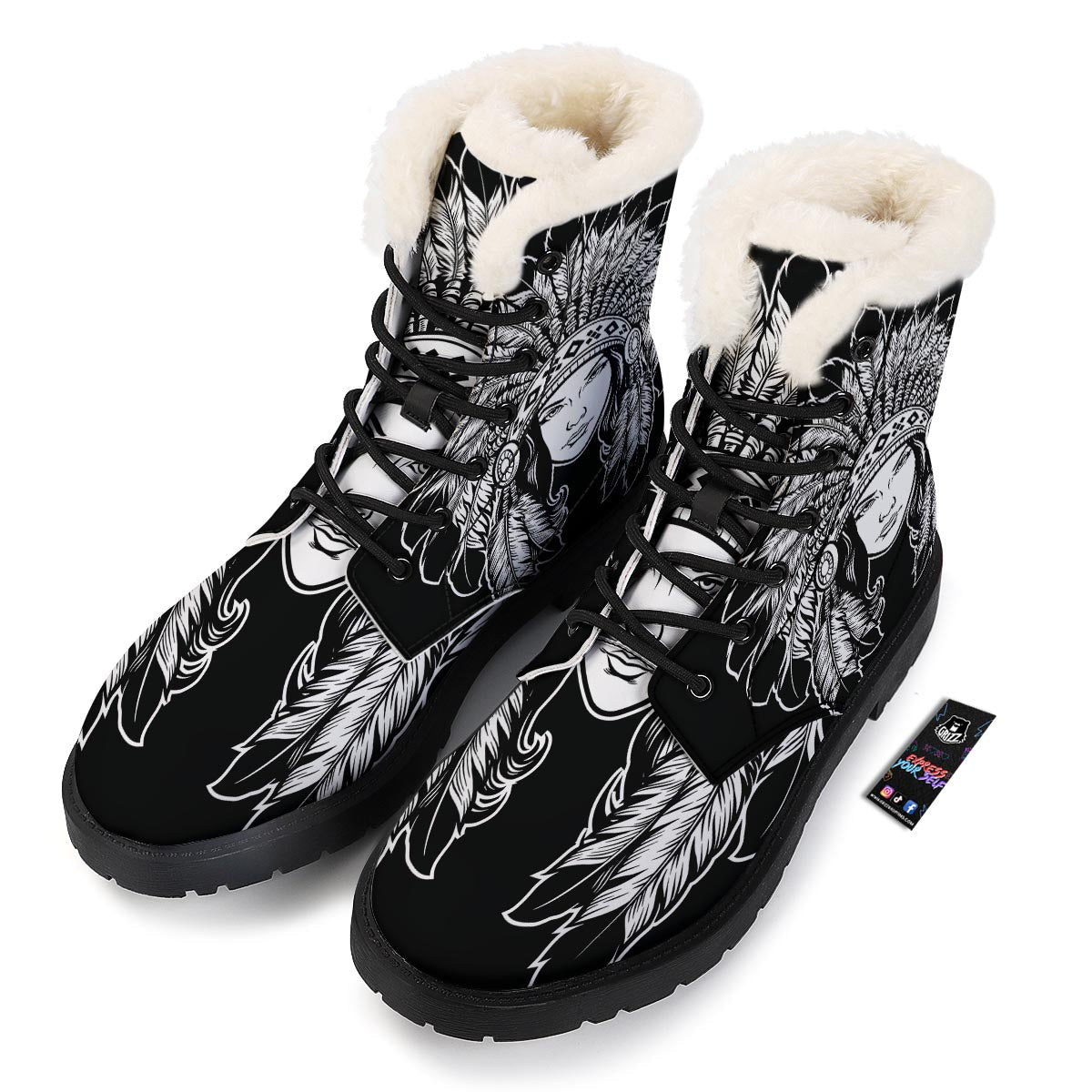 Native Indian Girl Tribal Print Winter Boots-grizzshop