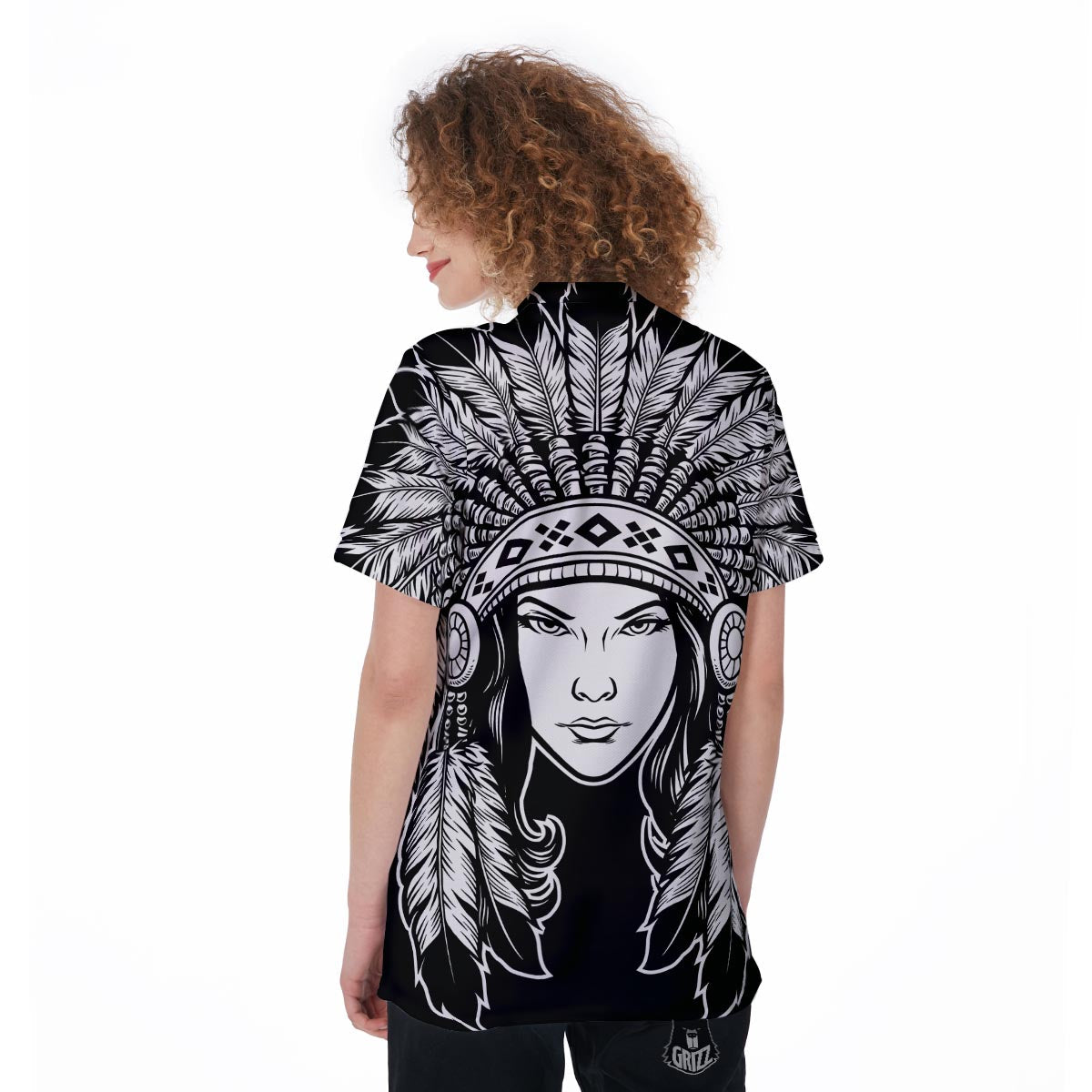 Native Indian Girl Tribal Print Women's Golf Shirts-grizzshop