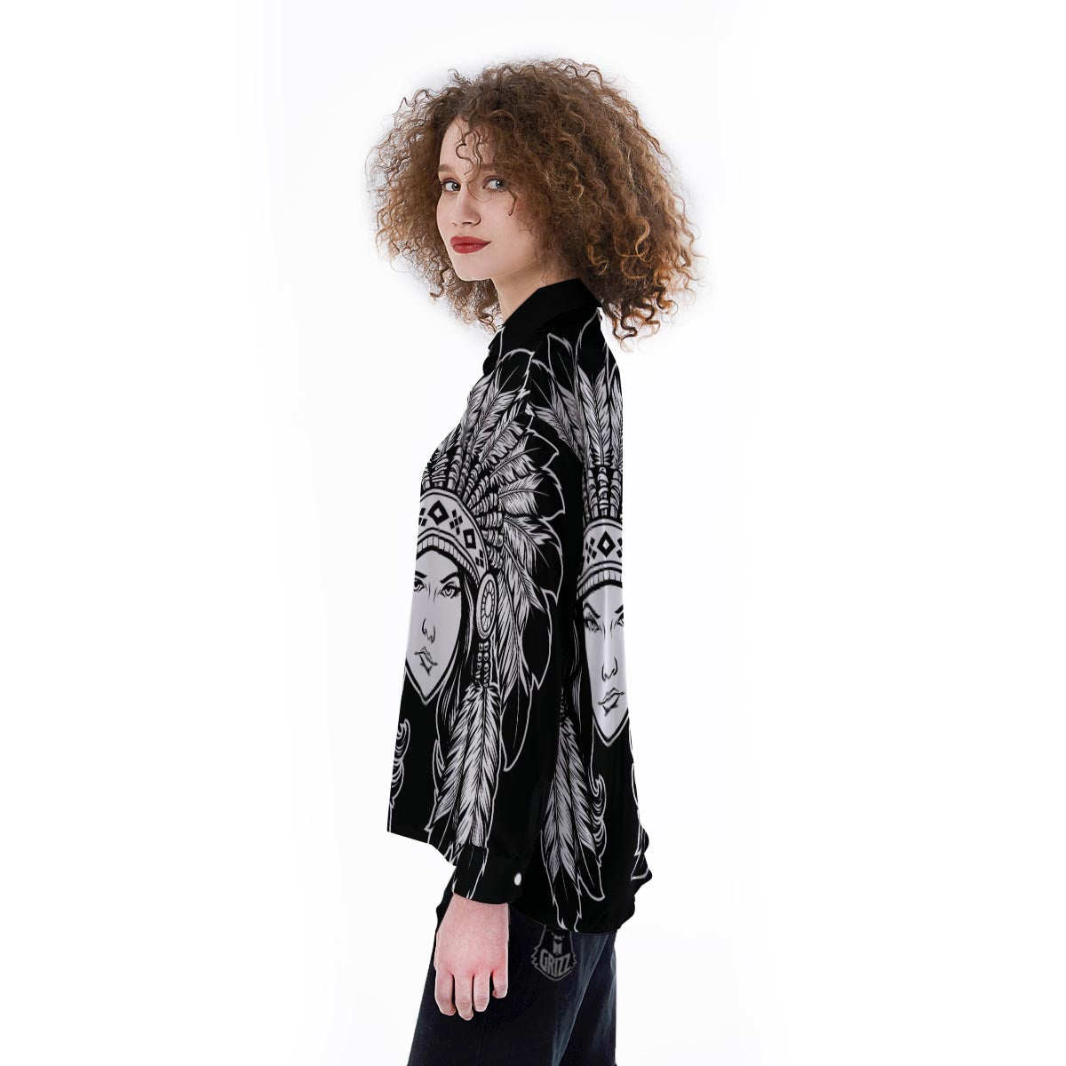 Native Indian Girl Tribal Print Women's Long Sleeve Shirts-grizzshop