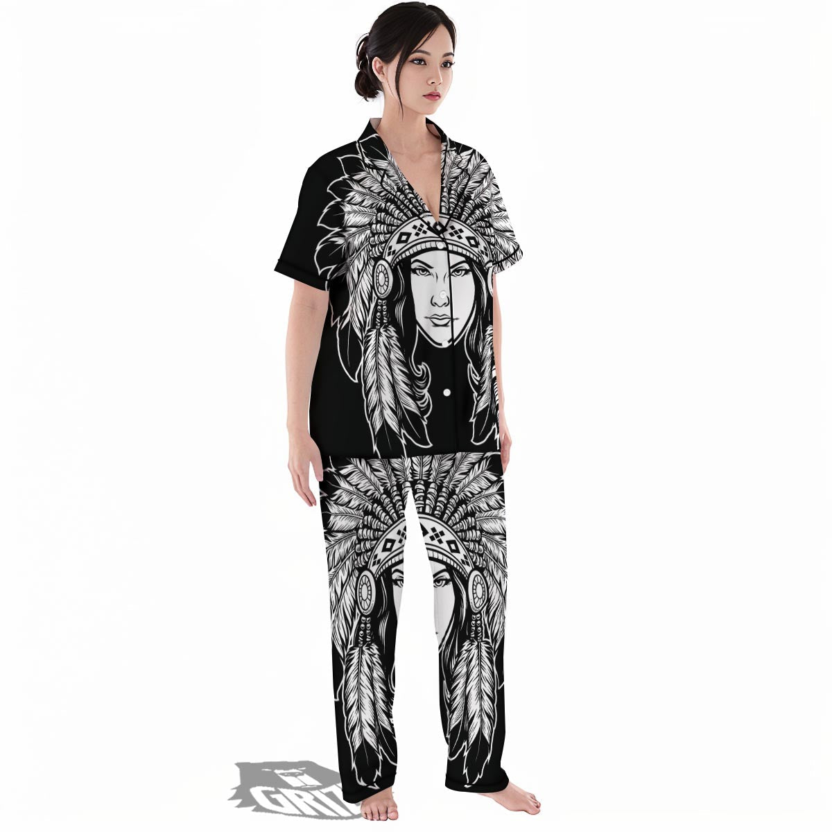 Native Indian Girl Tribal Print Women's Pajamas Set-grizzshop