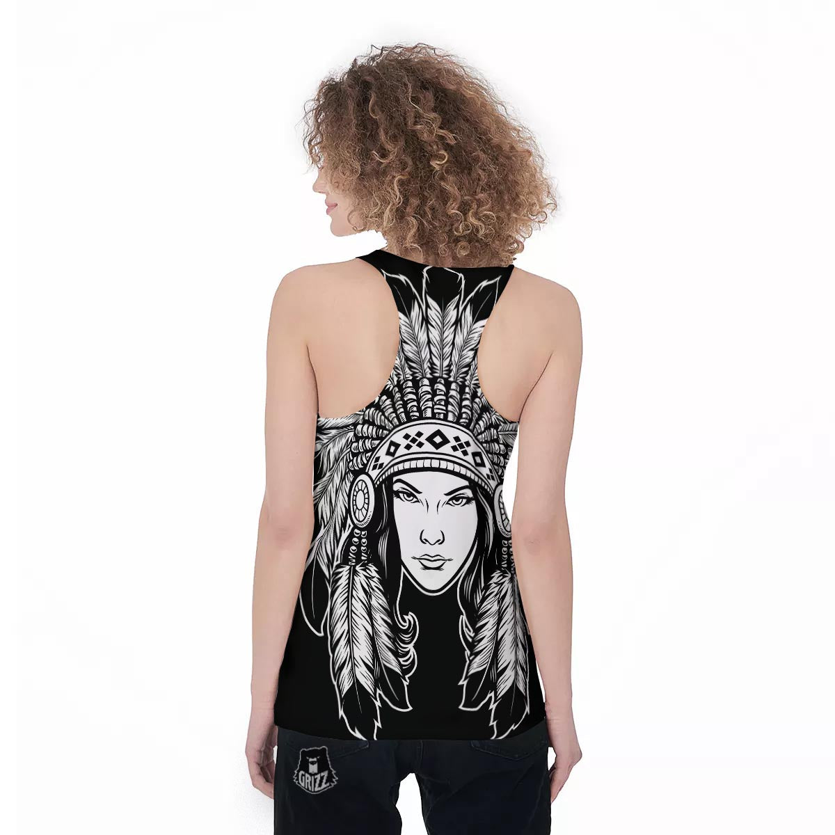 Native Indian Girl Tribal Print Women's Racerback Tank Top-grizzshop