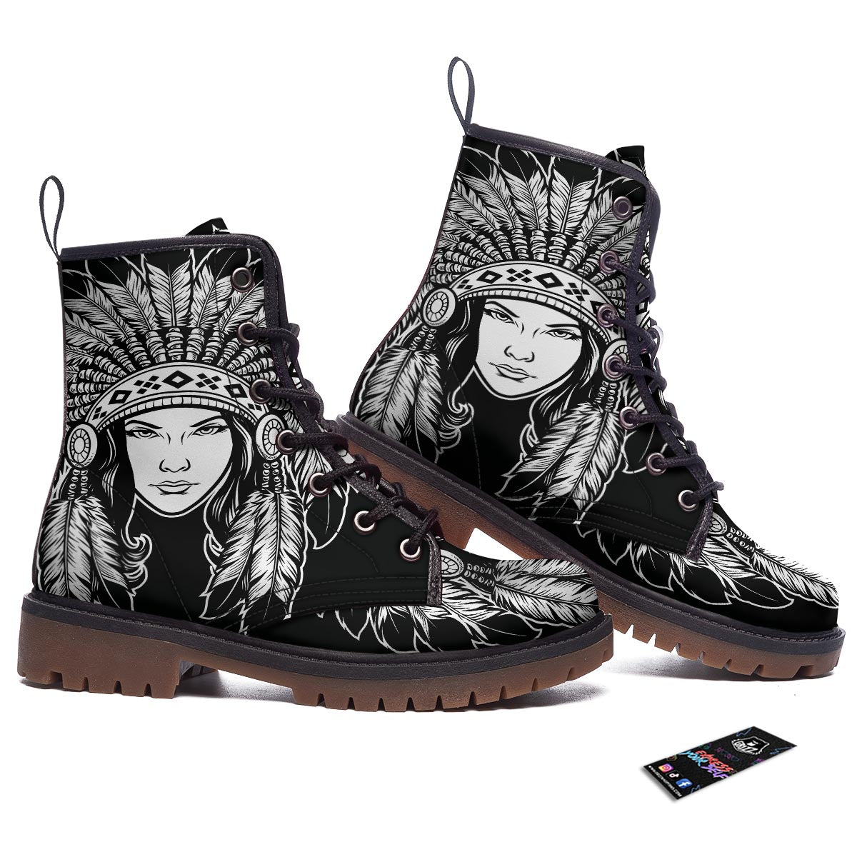 Native Indian Girl Tribal Print Work Boots-grizzshop