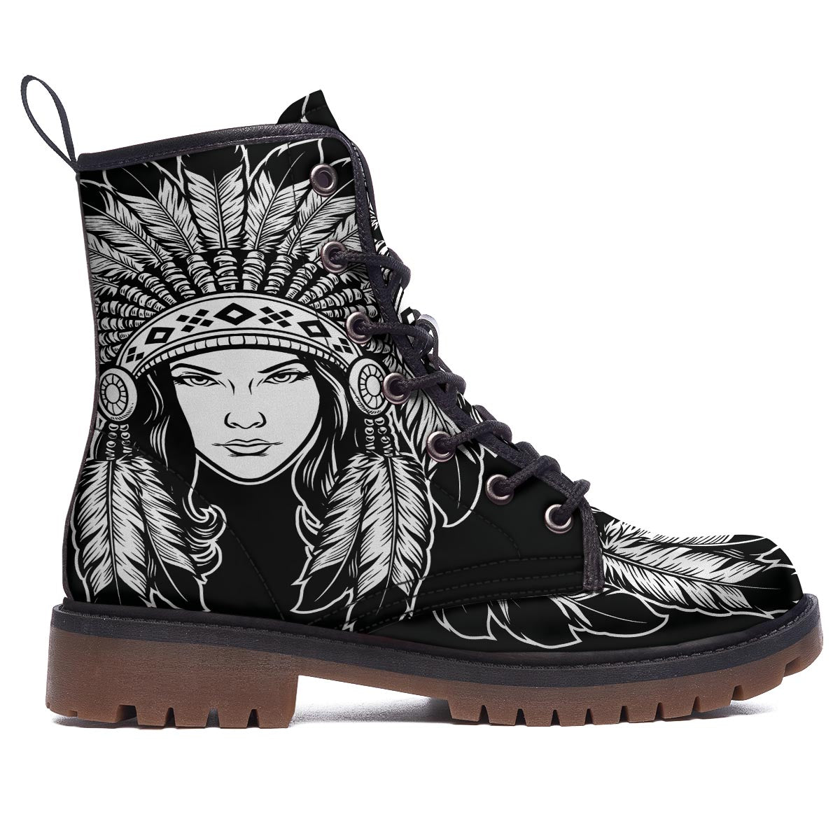 Native Indian Girl Tribal Print Work Boots-grizzshop