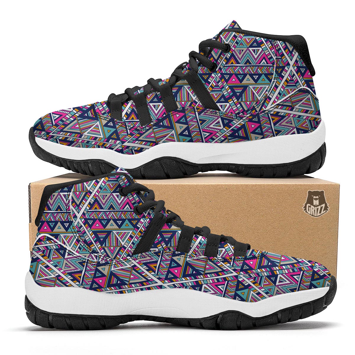 Native Navajo American Indians Aztec Tribal Print Black Bball Shoes-grizzshop
