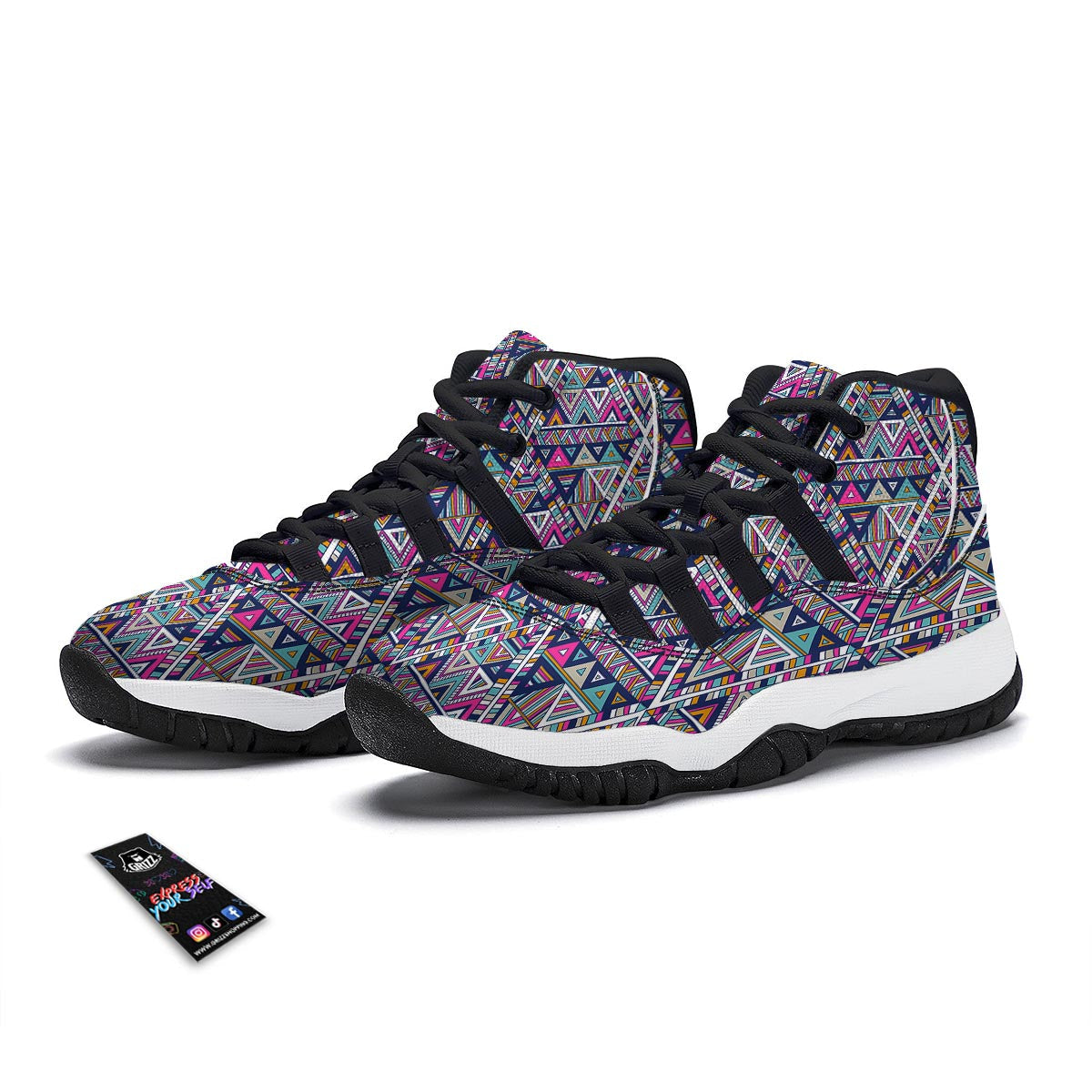 Native Navajo American Indians Aztec Tribal Print Black Bball Shoes-grizzshop