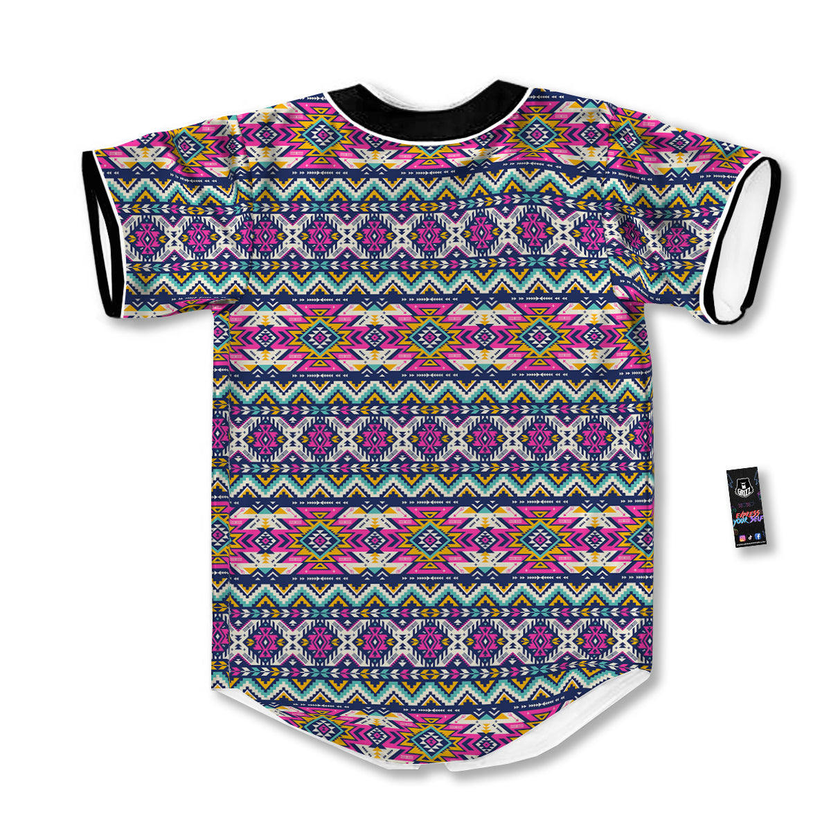 Native Navajo Colorful Geometric Print Baseball Jersey-grizzshop