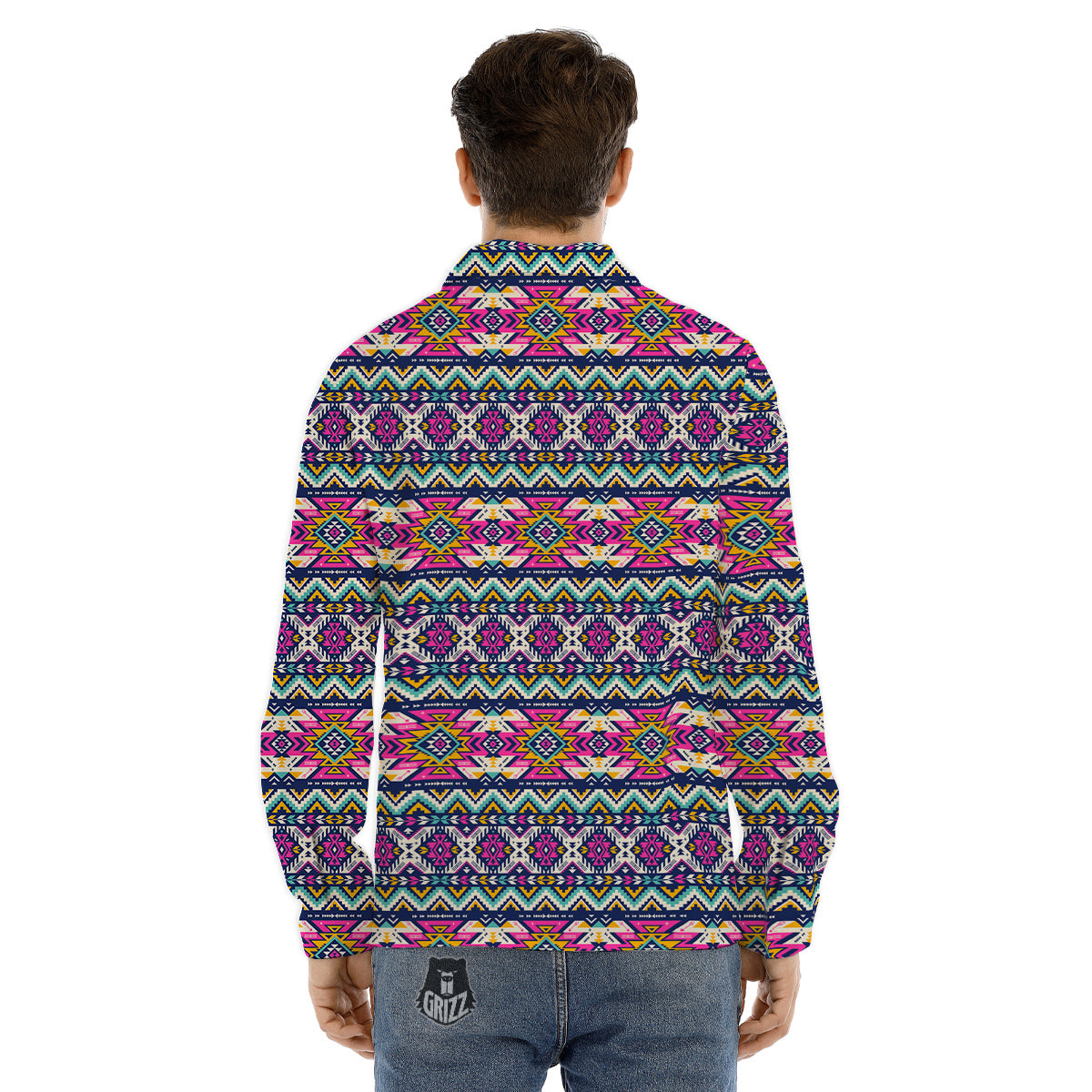 Native Navajo Colorful Geometric Print Men's Dress Shirts-grizzshop
