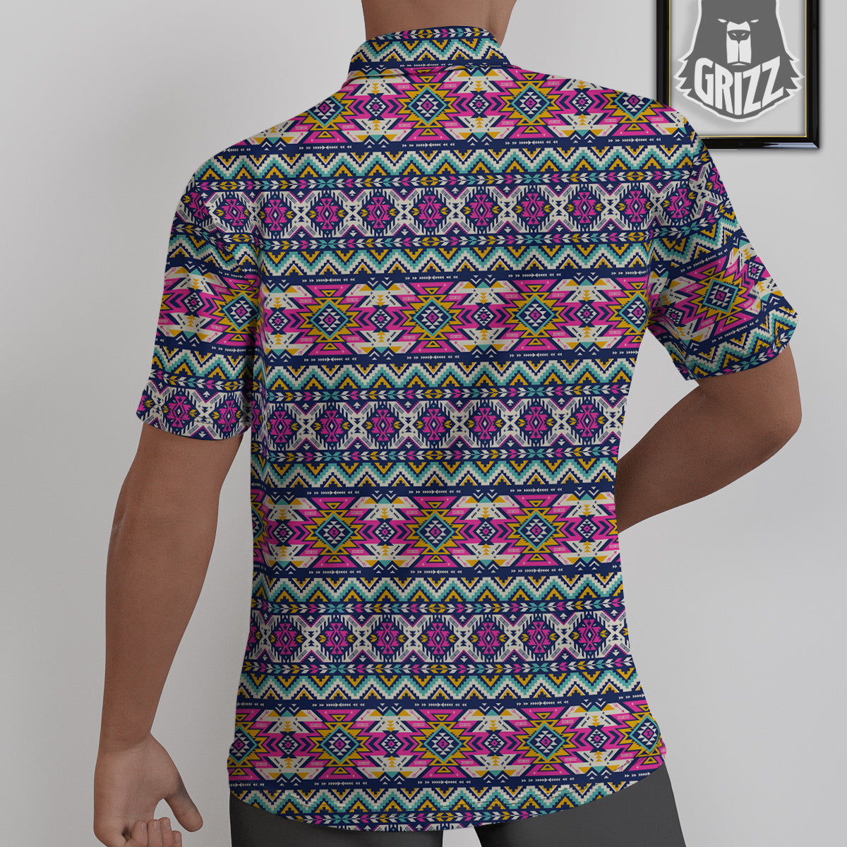Native Navajo Colorful Geometric Print Untucked Shirts-grizzshop