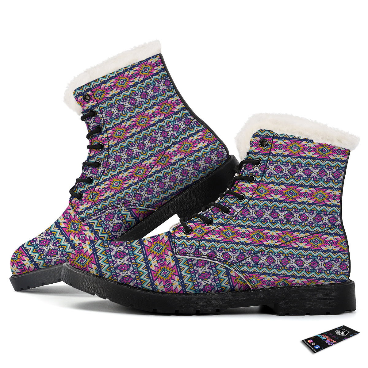 Native Navajo Colorful Geometric Print Winter Boots-grizzshop