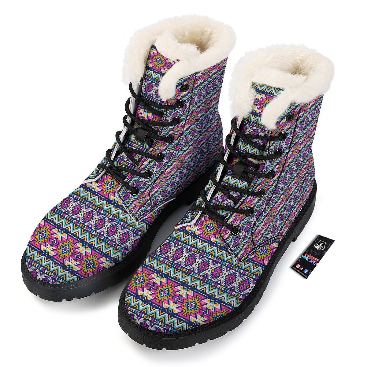 Native Navajo Colorful Geometric Print Winter Boots-grizzshop