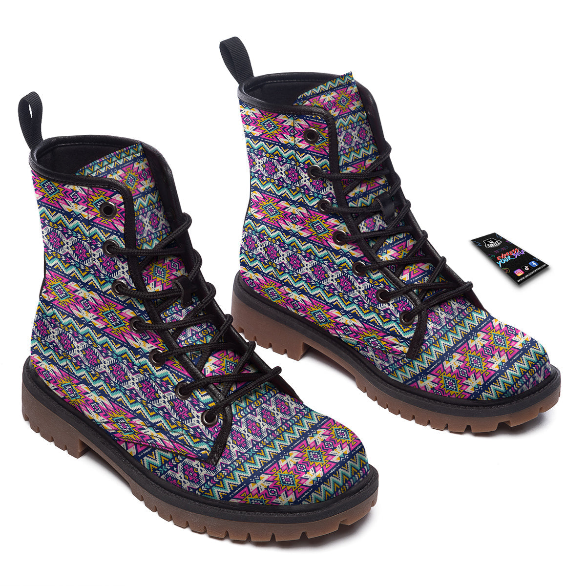 Native Navajo Colorful Geometric Print Work Boots-grizzshop