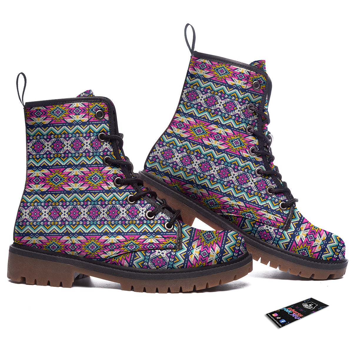 Native Navajo Colorful Geometric Print Work Boots-grizzshop