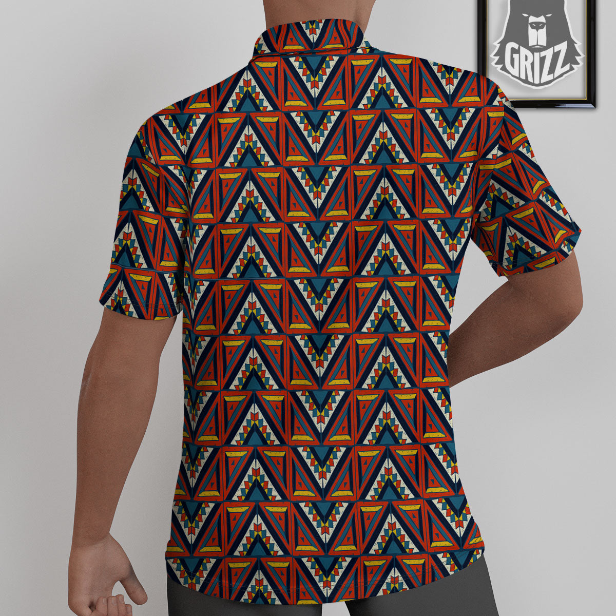 Native Tribal White And Red Print Untucked Shirts-grizzshop