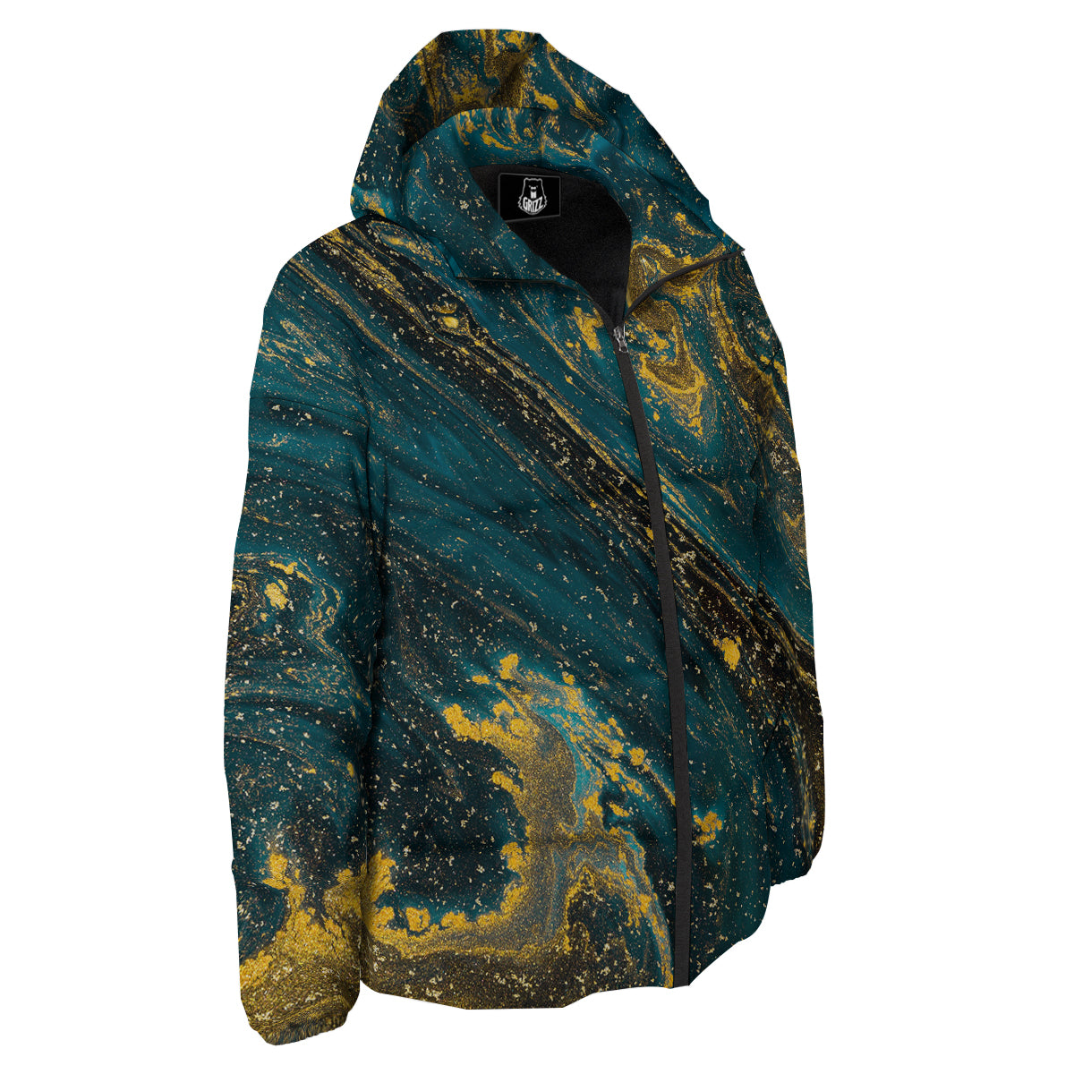 Natural Luxury Blue And Gold Marble Print Down Jacket-grizzshop