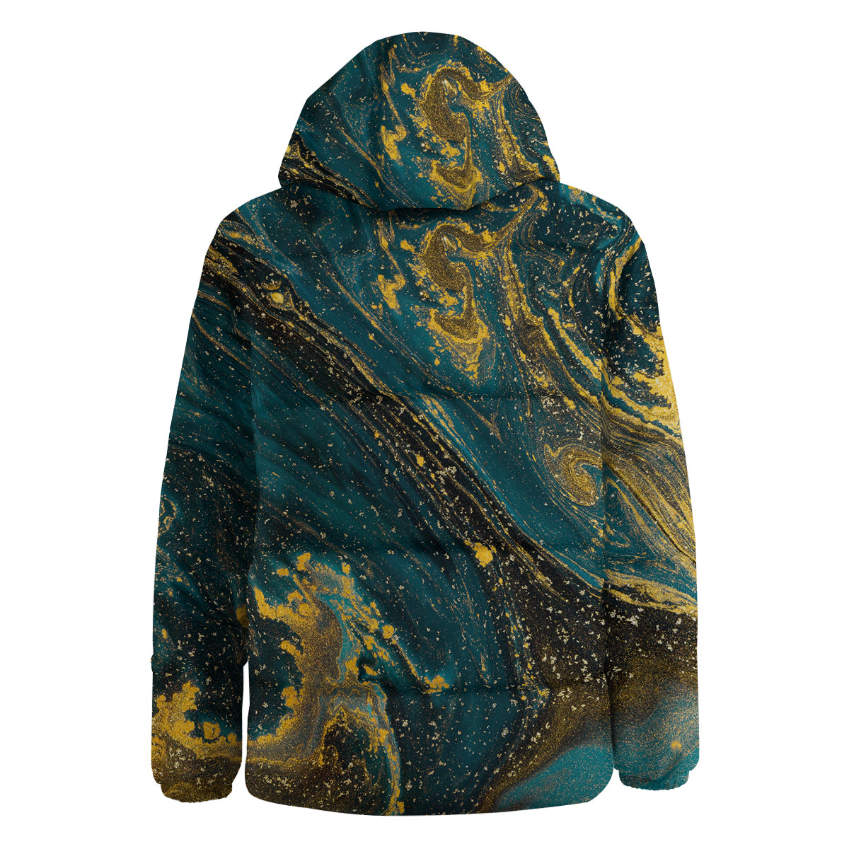 Natural Luxury Blue And Gold Marble Print Down Jacket-grizzshop
